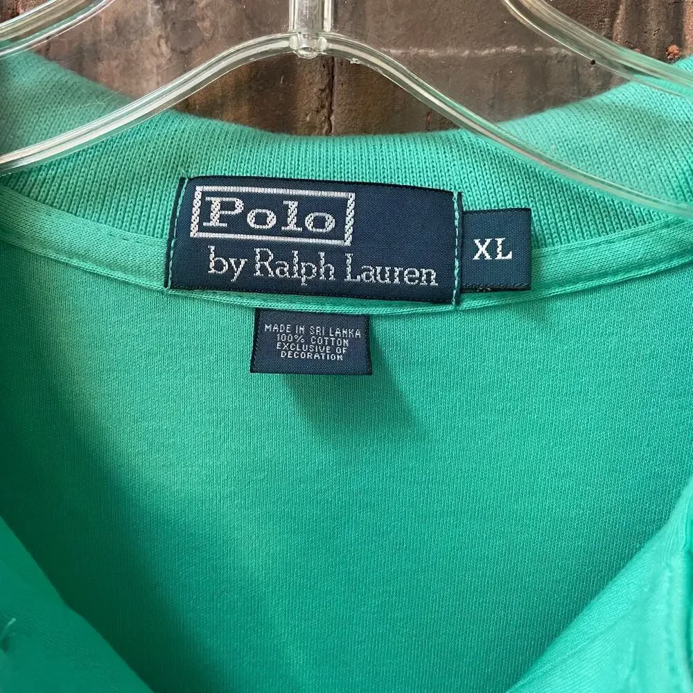 Ralph Lauren Men Green Short Sleeve Smooth Polo Shirt Size XL Orange Logo Preppy
